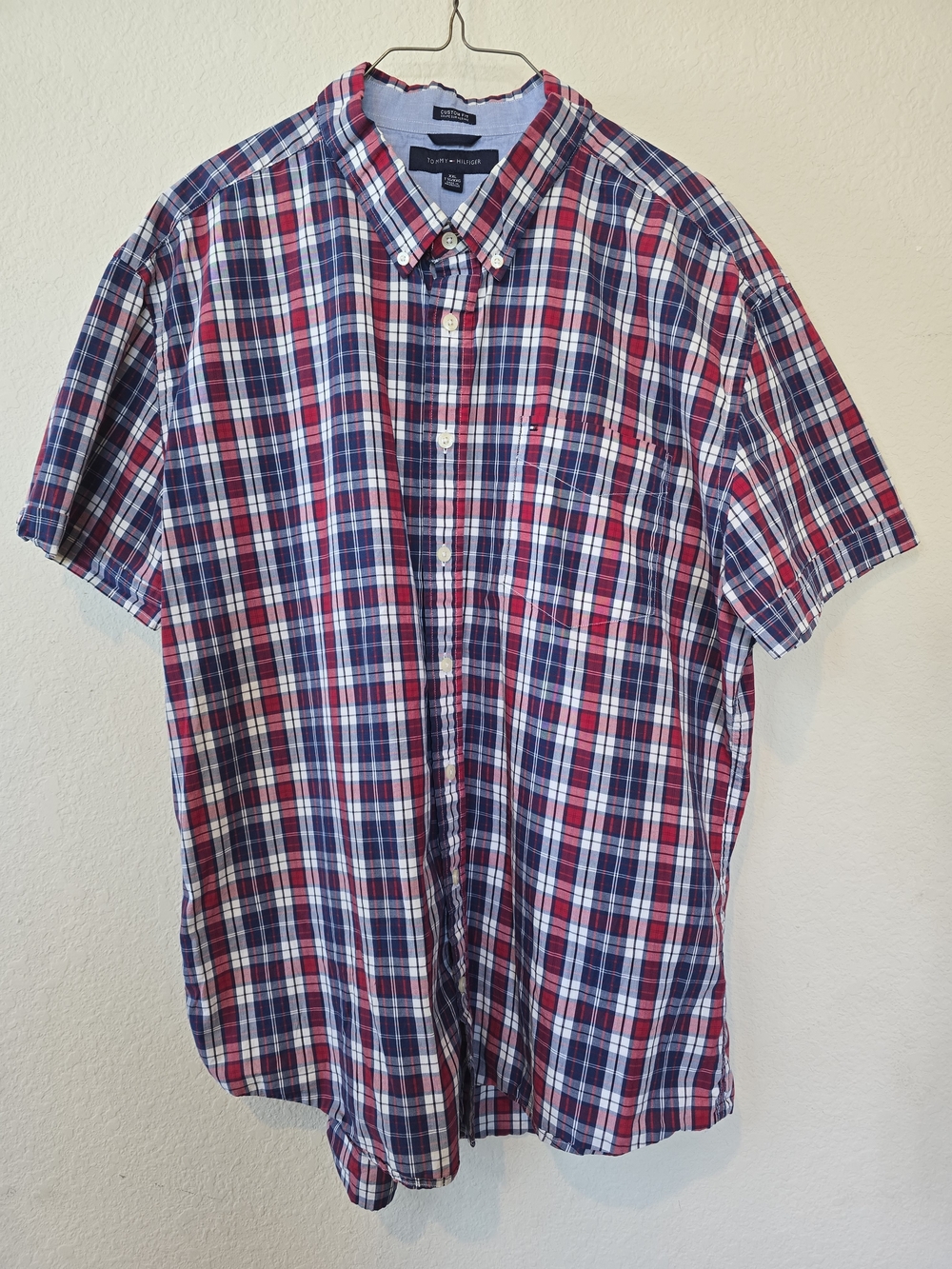 Tommy Hilfiger Blue, Red & White Plaid Short-Sleeve Button-Down Shirt Sz 2XL